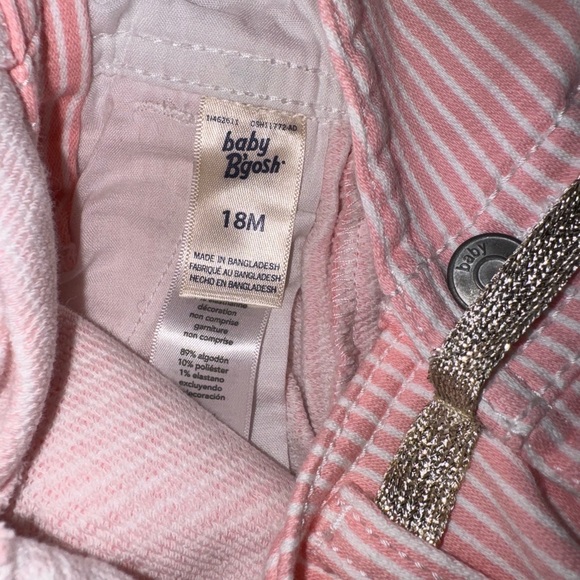 Oshkosh Baby B’Gosh Pink Hickory Railroad Stripe Stretch Overalls w Gold Belt 6M - Picture 6 of 7